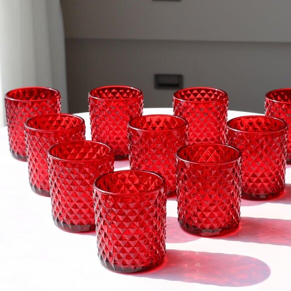 Other - Red Votive Candle Holders Bulk Set of 12, Glass Tea Lights Candle Holder for Wed